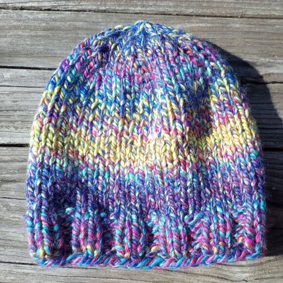 Men's Beanie Hat Cap Handmade Knit Slouch Delphinium Blue Chunky Women - Picture 6 of 9